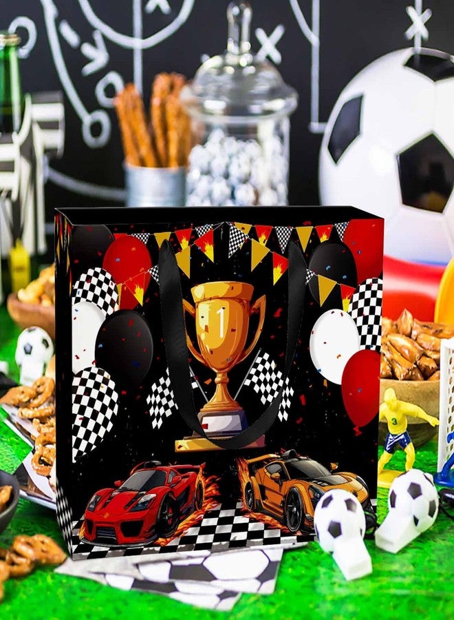 MUNILAIL 13 Inches Race Car Gift Bag with Tissue Paper Handle and Greeting Card Checkered Flag Gift Bag for Boys Birthday Baby Shower Racing Car Party Supplies Large Paper Gift Bag - Image 2
